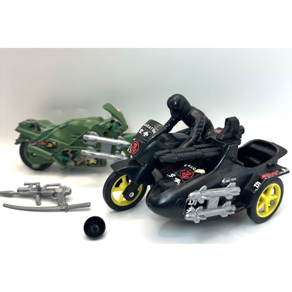 Vintage Karate Ninja Motorcycle Lot Black Green Bikes Figure Weapons ABC Toys
